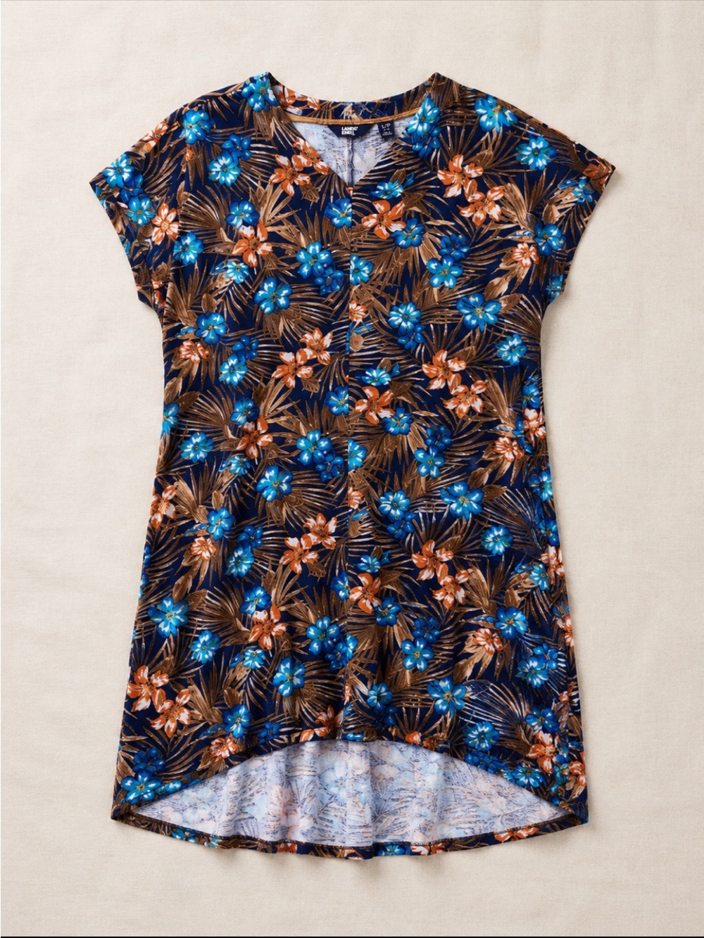 Lands’ End Tropical Floral Shift Dress High Low Hem Cotton Blend L 14-16